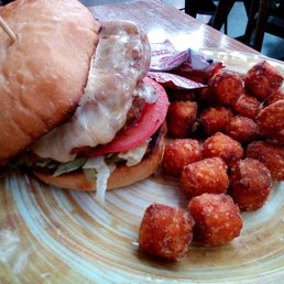 Fried eggplants burger + sweet potato tots