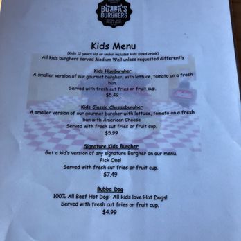 Bubba's Gourmet Burghers &Beer - Kids menu (front) - Burgers Near Me - Triadelphia, West Virginia Bubba's Gourmet Burghers &Beer - Kids menu (front) - Burgers Near Me - Triadelphia, West Virginia
