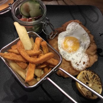 Winestone - Sznycel Cielecy (Veal Schnitzel) with Chips. - Wine Bars Near Me - Warsaw, MZ