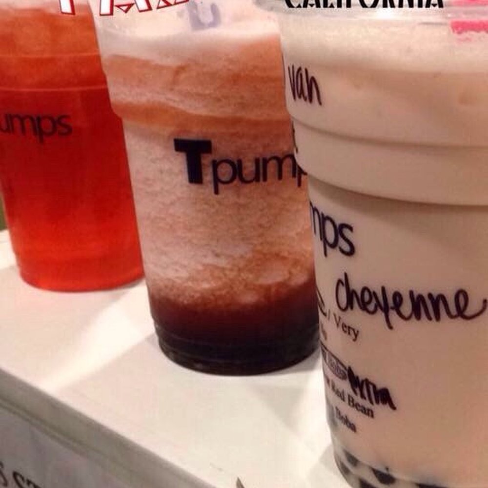 Tpumps - Pasadena - Middle: strawberry mango slush w/ boba Far Right: cookie dough raspberry vanilla w/ boba - Bubble Tea Near Me - Pasadena, California Tpumps - Pasadena - Middle: strawberry mango slush w/ boba Far Right: cookie dough raspberry vanilla w/ boba - Bubble Tea Near Me - Pasadena, California