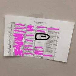 Town Line Dental Care - list of names of patients and some payment info on the wall of their room. my last name is circled in black