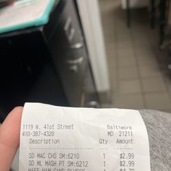 Royal Farms - My receipt with the correct order that I was supposed to receive.