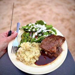 Hatch River Expeditions - Steak dinner day one - The food on our trip was incredible!! Tysm chef Jeremiah!! (August 2025)