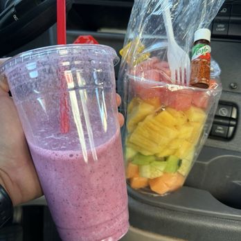 La Espiga - Strawberry & Blueberry Licuado and a small order of fruit requested in a cup. + a side of Tajin. - Juice Bars & Smoothies Near Me - Paramount, California La Espiga - Strawberry & Blueberry Licuado and a small order of fruit requested in a cup. + a side of Tajin. - Juice Bars & Smoothies Near Me - Paramount, California