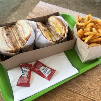 Panda Sal's - Corn beef and longanisa burgers and curly fries. - Burgers Near Me - Bellflower, California