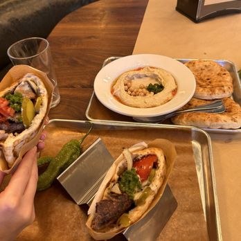 Miznon - Ribeye pita, lamb kebab pita, hummus and pita - Mediterranean Near Me - Dallas, Texas