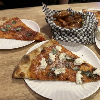 Via Della Slice Shop - Spicy sausage slice (front) and Phoenix Pizza Slice (back) - Pizza Near Me - Phoenix, Arizona Via Della Slice Shop - Spicy sausage slice (front) and Phoenix Pizza Slice (back) - Pizza Near Me - Phoenix, Arizona
