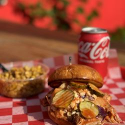 Smokey's BBQ - The Angry Bird Sandwich and old bay smoked corn.