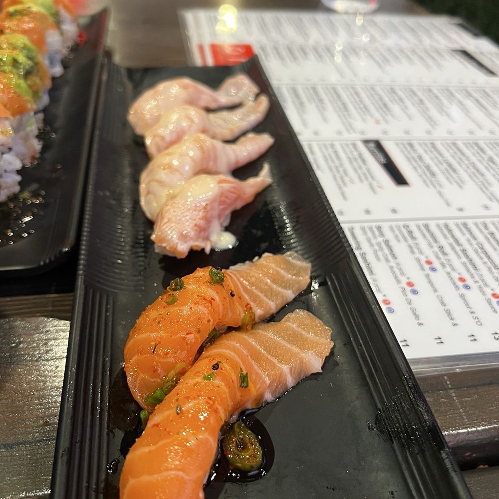 Seared Salmon & Garlic Salmon Nigiri Seared Salmon & Garlic Salmon Nigiri