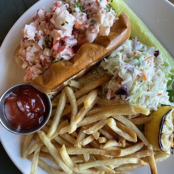 Marshside Restaurant - Lousy Lobster Roll , crap fries and no tasting coleslaw . The pickle was the best thing on this plate with flavor - Seafood Near Me - East Dennis, Massachusetts Marshside Restaurant - Lousy Lobster Roll , crap fries and no tasting coleslaw . The pickle was the best thing on this plate with flavor - Seafood Near Me - East Dennis, Massachusetts