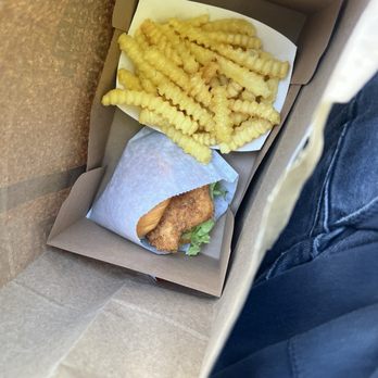 Shake Shack Madison Square Park - Fried chicken sandwich with golden fries. Ju heard. - Fast Food Near Me - New York, New York