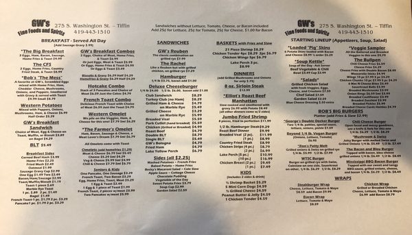 Menu photo 1 Gw's Fine Food and Spirits Tiffin, OH Menu photo 1 Gw's Fine Food and Spirits Tiffin, OH