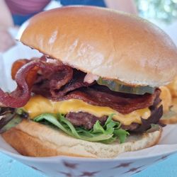 Frostop Drive In - Close-up of bacon cheeseburger