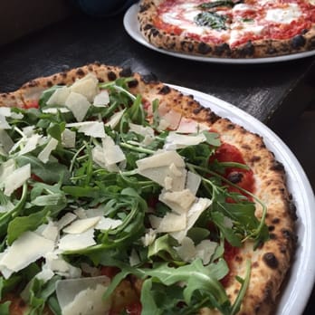 Pizzicletta - Pizza Rucola (tomato, arugula, olive oil, parmigiana-reggiano), Pizza Margarita ( tomato, basil, house mozzarella, olive oil) - Pizza Near Me - Flagstaff, Arizona