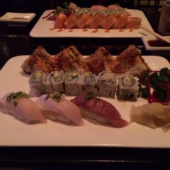 Nagoya - Sushi sandwich, yellowtail and avocado roll, yellowtail pieces, and blue fin tuna - Japanese Near Me - Mahwah, New Jersey