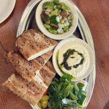 Azizam - Mazeh plate with fresh herb plate, wild shallot yogurt, and shirazi - Persian/Iranian Near Me - Los Angeles, California