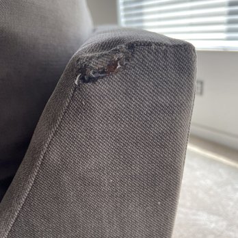 Living Spaces - This is their attempt to repair before sending it to us 5 weeks late.. that's glue by the way - Furniture Stores Near Me - Gilbert, Arizona