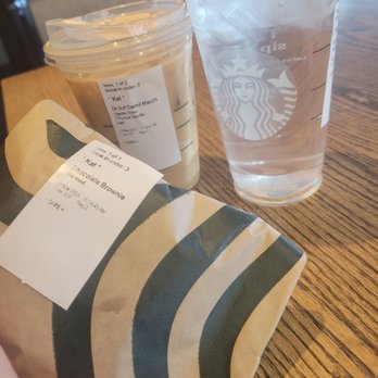 Starbucks - Warmed brownie, Carmel macchiatto, water - Coffee & Tea Near Me - Arcadia, California