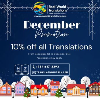 Real World Translations - Get 10% OFF all translations throughout the entire month of December! - Professional Services Near Me - Davie, Florida Real World Translations - Get 10% OFF all translations throughout the entire month of December! - Professional Services Near Me - Davie, Florida