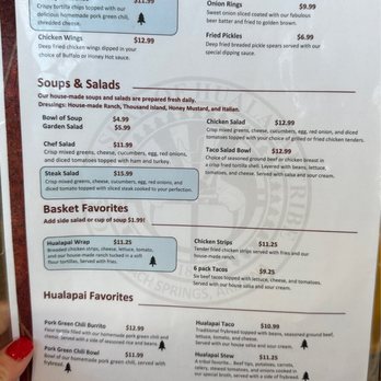 Diamond Creek Restaurant - the menu for the restaurant - American Near Me - Peach Springs, Arizona