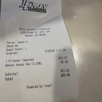 4Play Kitchen & Cocktails - $32 for one glass of wine. Make sure you ask the price first. - Cocktail Bars Near Me - Denver, Colorado