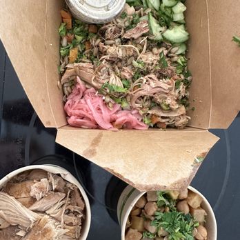 Ben’s Fast Food - Chicken Bowl with a side of roasted chicken and a side of Chick peas and potato's - New American Near Me - San Francisco, California