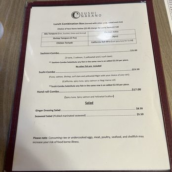 Sushi Nakano - Lunch menu, aside from the sushi fare. - Sushi Bars Near Me - Phoenix, Arizona Sushi Nakano - Lunch menu, aside from the sushi fare. - Sushi Bars Near Me - Phoenix, Arizona