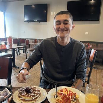 Denny's - Stack of Cinnamon Roll Pancakes - Diners Near Me - La Habra, California