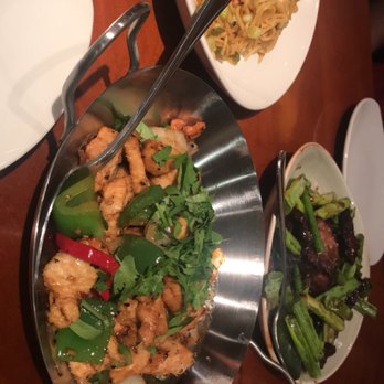 P.F. Chang's - Singaporean black pepper chicken - loved it! Background - Left: Long Life Noodles - great. Right: Mongolian Beef - good. - Chinese Near Me - Buffalo, New York P.F. Chang's - Singaporean black pepper chicken - loved it! Background - Left: Long Life Noodles - great. Right: Mongolian Beef - good. - Chinese Near Me - Buffalo, New York