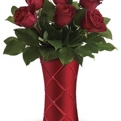 Patrice's Flowers And Gifts - Red rose bouquet, in a satin-finish ceramic vase.
