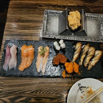 Umiya Sushi - Assorted Nigiri & Spicy Salmon Handroll - Japanese Near Me - Las Vegas, Nevada Umiya Sushi - Assorted Nigiri & Spicy Salmon Handroll - Japanese Near Me - Las Vegas, Nevada