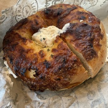 Spill The Beans - Sun-dried tomato and cheese bagel with chive cream cheese - Coffee & Tea Near Me - San Diego, California