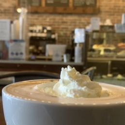 Hot chocolate with whip cream.  Perfect for a rainy day!