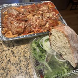Augie's Family Style To Go - Wednesday's Ziti Special with sausage and meatballs!