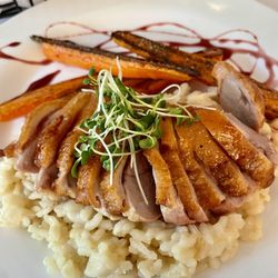 Duner's Restaurant - Duck Breast with Malibu Carrots, Risotto, and Red Wine Gastrique