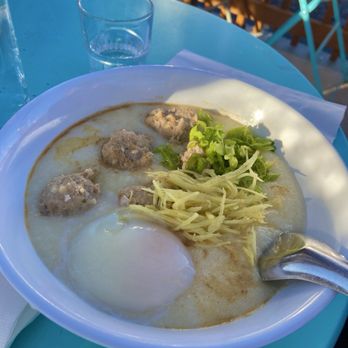 Secret Congee - Thai Meatball add Soft-Boiled Egg - Asian Fusion Near Me - Seattle, Washington