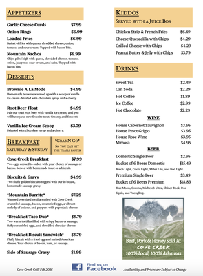 Menu photo 4 Cove Creek Country Store Paris, AR