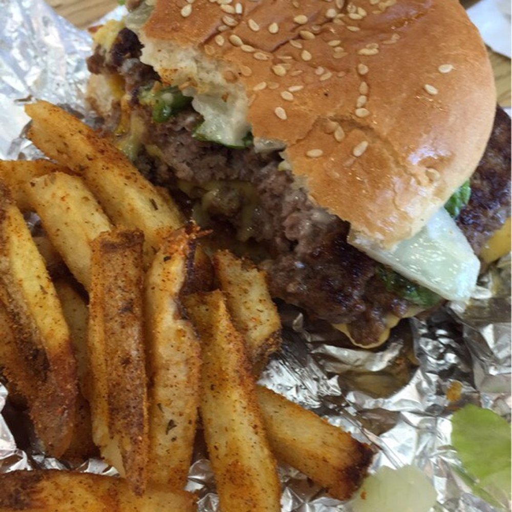 Five Guys - Cheeseburger and Cajun fries. - Burgers Near Me - Tukwila, Washington Five Guys - Cheeseburger and Cajun fries. - Burgers Near Me - Tukwila, Washington