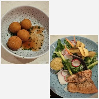 Sugarcane - Goat Cheese Croquettes and House Salad with Salmon. - Cocktail Bars Near Me - Las Vegas, Nevada
