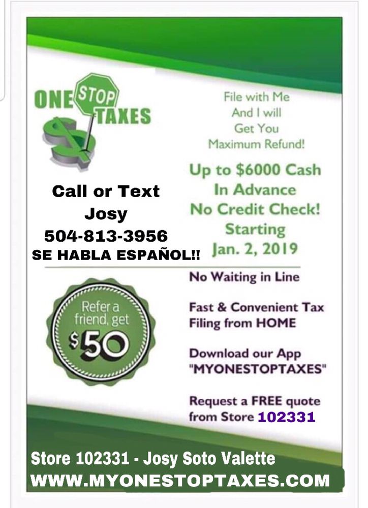 ONE STOP TAXES BY JOSY Request Consultation Westwego, Louisiana Tax Services Phone