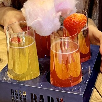 Hash Kitchen - Mimosa Flight with Glittered Cotton Candy - Breakfast & Brunch Near Me - Chandler, Arizona Hash Kitchen - Mimosa Flight with Glittered Cotton Candy - Breakfast & Brunch Near Me - Chandler, Arizona