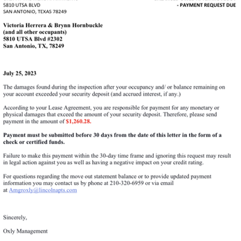 Oxly - No damage to the apartment and they want to charge us this amount. RIDICULOUS!!! - Apartments Near Me - San Antonio, Texas