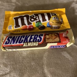Chevron Gas Station - My favorites candy . M & M's Peanut Candy and SNICKERS NEW ALMOND KING SIZE Candy Bar.