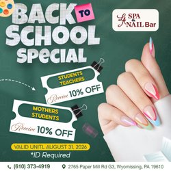 La Spa & Nail Bar - STEP INTO THE NEW SCHOOL YEAR WITH FRESH SAVINGS! 

Back-to-school season is the perfect time for a polished refresh! Visit La Spa &