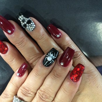 Sugar Nails & Lashes - Thanks Angie, always creative.  Love my 2nd set of Halloween Nails.  You Rock check out my skull.  All Gems. - Nail Salons Near Me - Orange, California