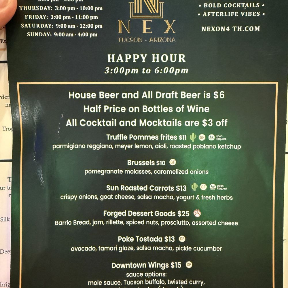 Nex - HH menu 5/2026 - Cocktail Bars Near Me - Tucson, Arizona