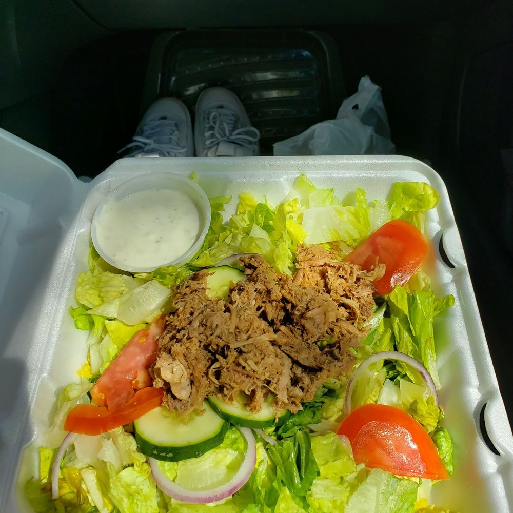 Brock's Bar-B-Que - The topper salad with minced bbq, blue cheese dressing - Barbeque Near Me - Chester, Virginia Brock's Bar-B-Que - The topper salad with minced bbq, blue cheese dressing - Barbeque Near Me - Chester, Virginia