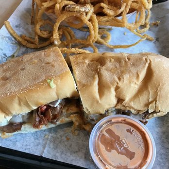 Po Boy Express - Steak Supreme with onion rings (onion ring sauce on side) - Seafood Near Me - Baton Rouge, Louisiana