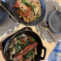Drunken noodles and basil duck