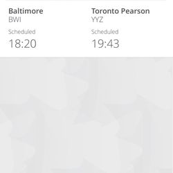 Air Canada - The flight that was confirmed and out of Baltimore - in which the representative booked us to leave out of Reagan airport which got delayed